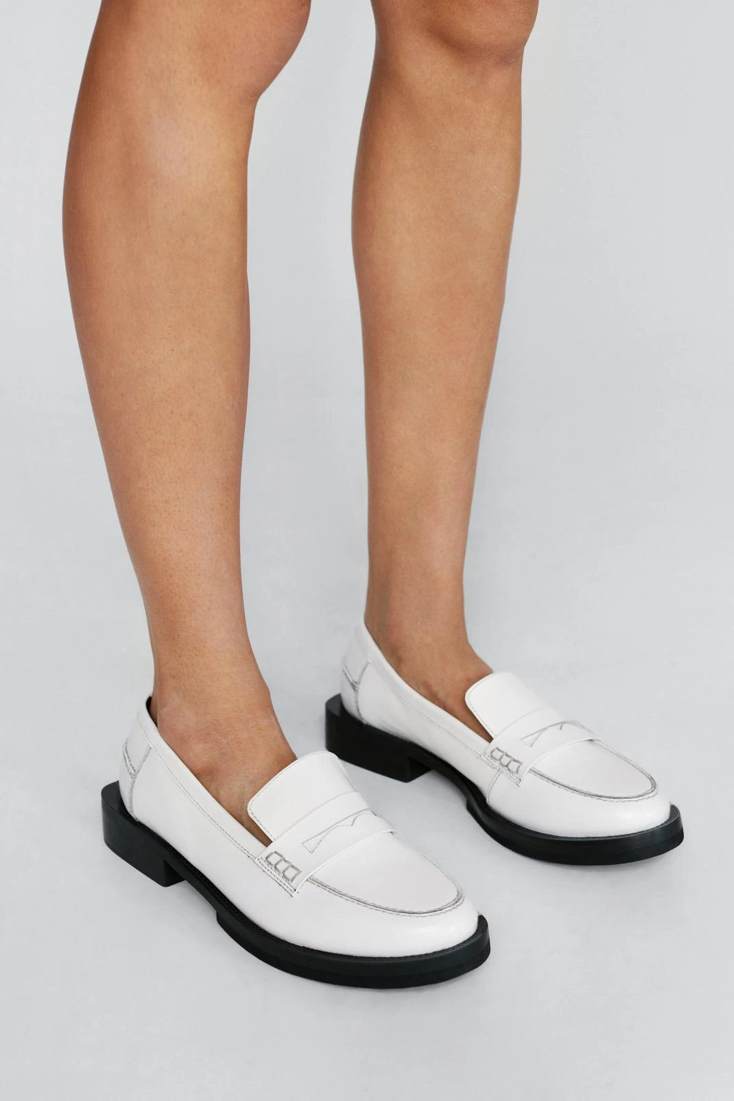 Leather Low Block Heel Loafers 3 Leather Low Block Heel Loafers