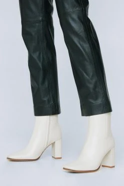 Leather Square Toe Heeled Ankle Boots