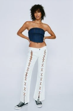 Petite Lattice Split Front Flared Denim Jeans 15 Petite Lattice Split Front Flared Denim Jeans -Nasty Gal Sales Store womens white petite lattice split front flared denim jeans 3