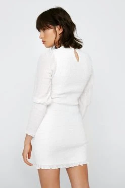 Petite Shirred Bodycon Mini Dress -Nasty Gal Sales Store womens white petite shirred bodycon mini dress 2
