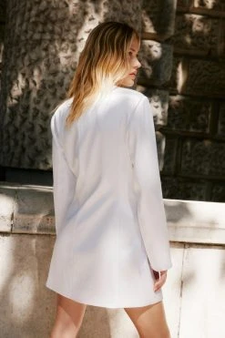 Premium Satin Fringe Blazer Dress 14 Premium Satin Fringe Blazer Dress -Nasty Gal Sales Store womens white premium satin fringe blazer dress 1 2
