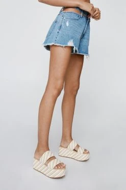 Stripe Raffia Platform Sandal