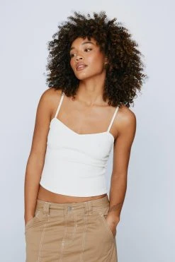 Sweetheart Neckline Textured Rib Cami Top -Nasty Gal Sales Store womens white sweetheart neckline textured rib cami top
