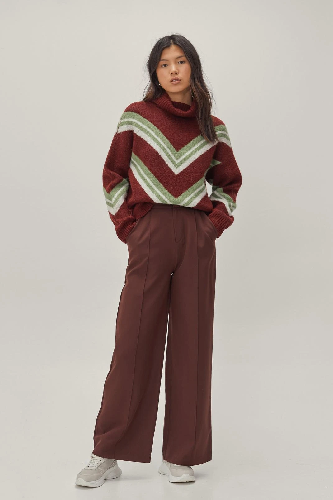 Pintuck Detailed Wide Leg Tailored Pants - Image 8