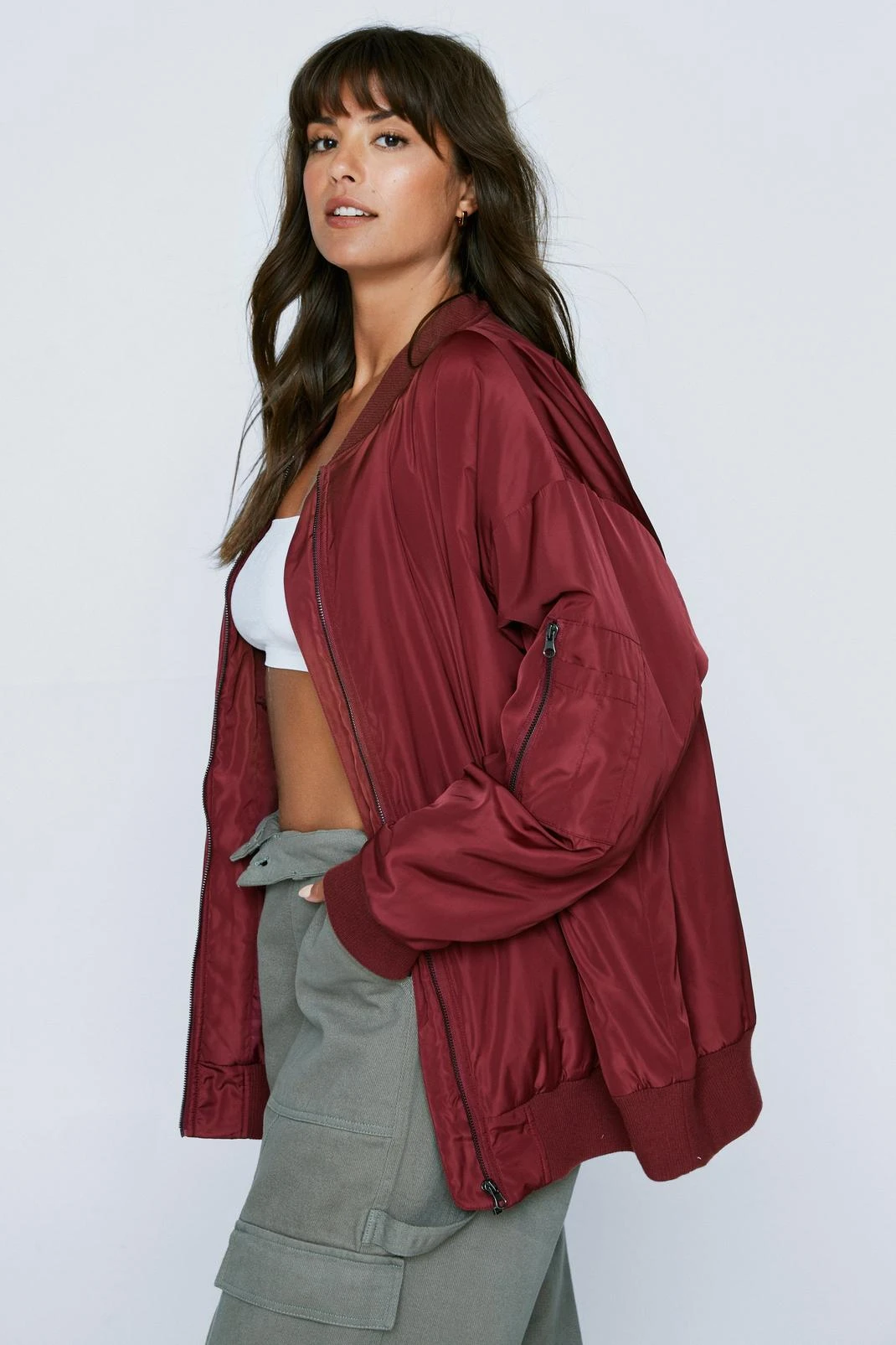 Plus Size Oversized Bomber Jacket 7 Plus Size Oversized Bomber Jacket - Image 5