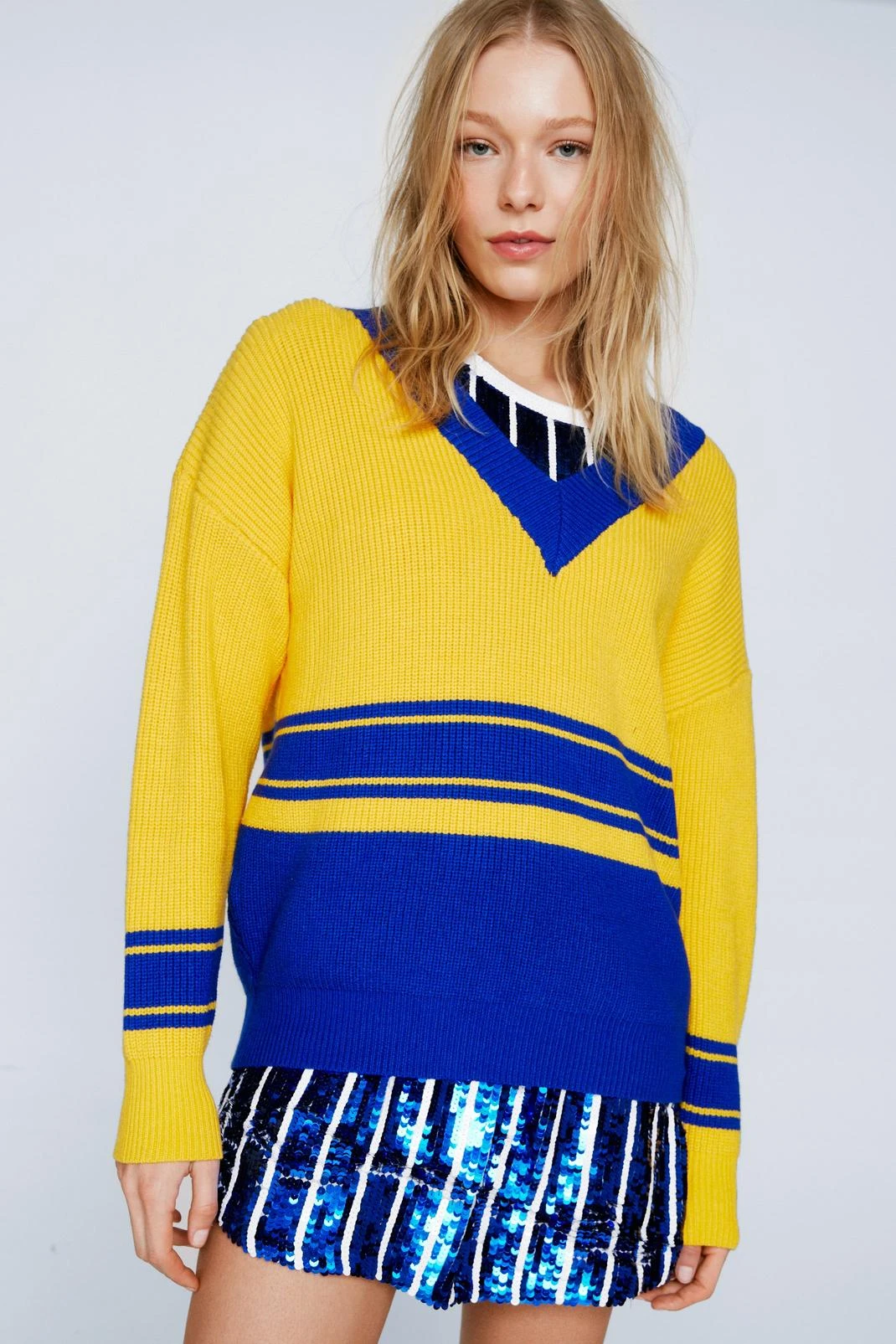 Colorblock V Neck Sweater