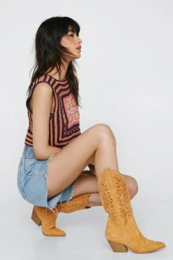 Faux Suede Cut Out Cowboy Boots 9 Faux Suede Cut Out Cowboy Boots -Nasty Gal Sales Store womens yellow faux suede cut out cowboy boots 3