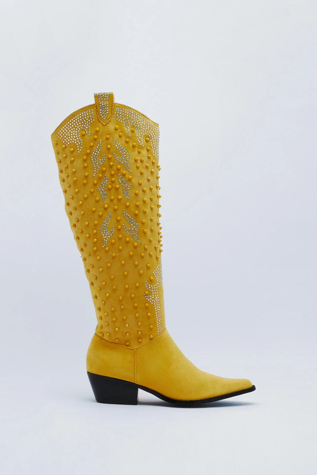 Faux Suede Rhinestone Cowboy Boots - Image 2