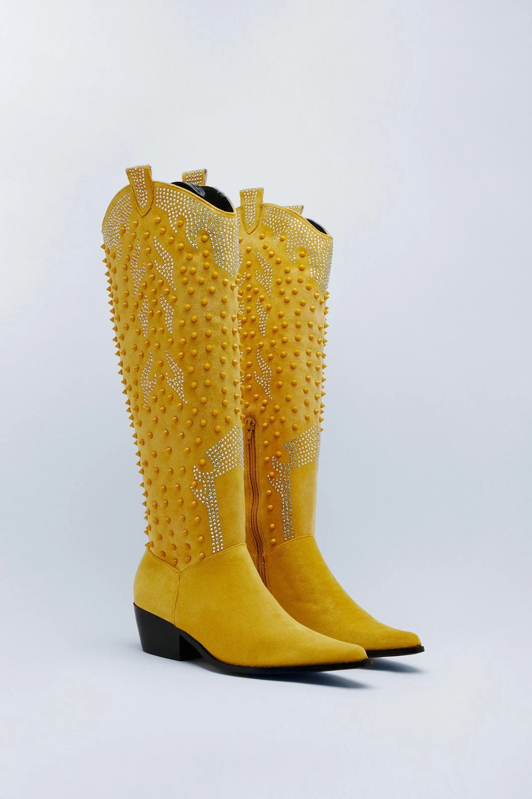 Faux Suede Rhinestone Cowboy Boots - Image 3
