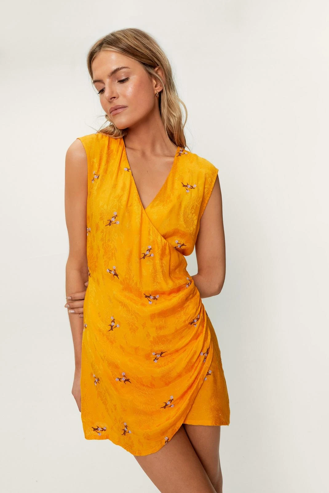 Floral Embroidery Detail Wrapover Mini Dress 4 Floral Embroidery Detail Wrapover Mini Dress - Image 2