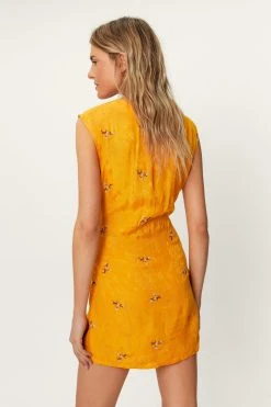 Floral Embroidery Detail Wrapover Mini Dress 8 Floral Embroidery Detail Wrapover Mini Dress -Nasty Gal Sales Store womens yellow floral embroidery detail wrapover mini dress 2