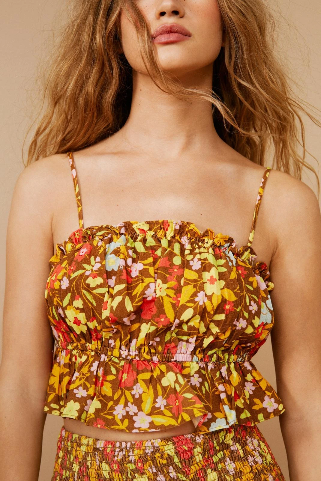Linen Floral Strappy Crop Top 3 Linen Floral Strappy Crop Top