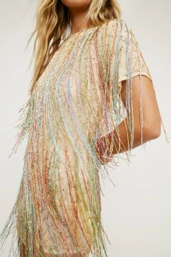 Tassel Beaded Mini Shift Dress 18 Tassel Beaded Mini Shift Dress -Nasty Gal Sales Store womens yellow tassel beaded mini shift dress